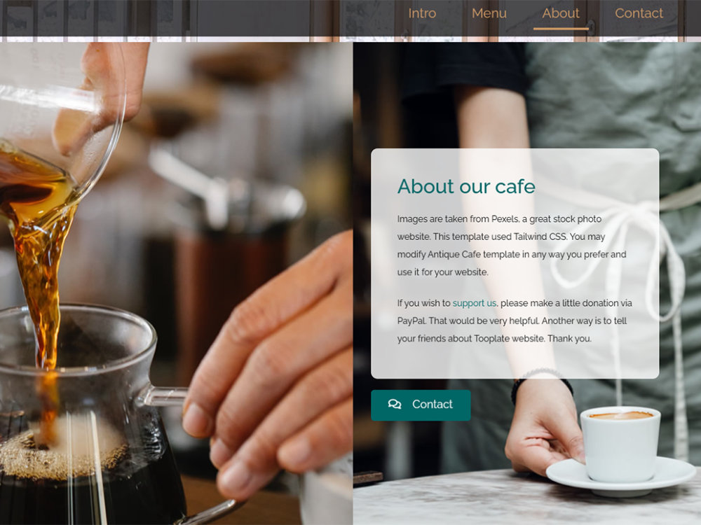 Antique Cafe Free CSS Template | Graphic Fork
